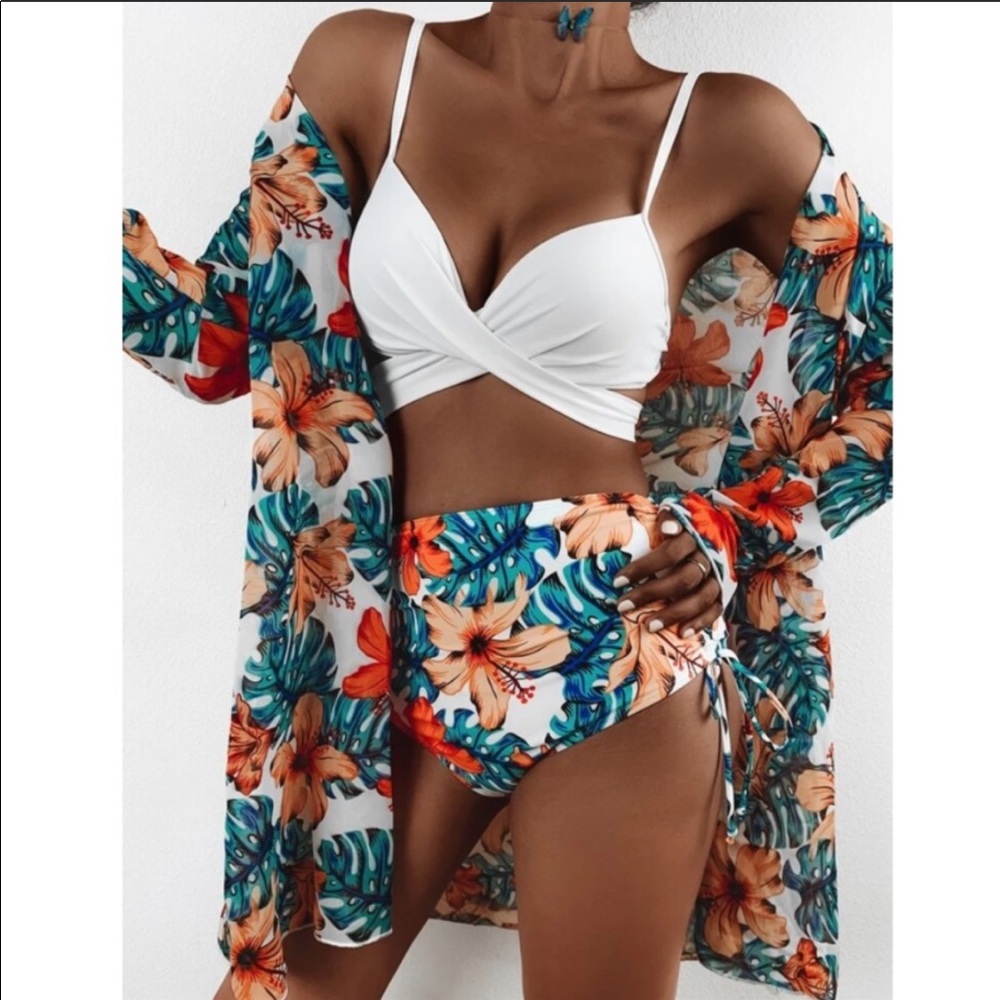 Tropical Print Bathing Suit Coverup Set